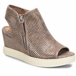 Sofft Taupe Perforated Peep-Toe Wedge with Side Zip